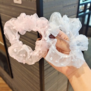Scrunchies Dây Cột Tóc Voan Chấm Bi