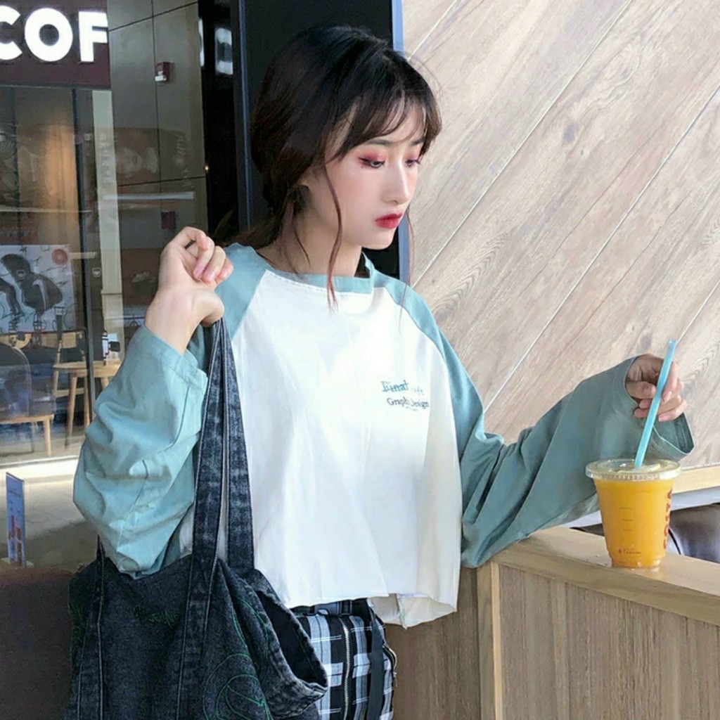 ÁO CROPTOP FOM RỘNG TAY DÀI | Áo vintage tay dài raglan By bear.story NoBrand