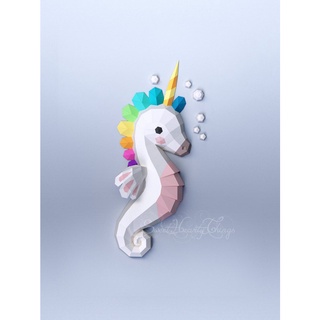 Bộ kit Mô hình giấy 3D Cá ngựa bảy màu trang trí nhà cửa, shop thời trang