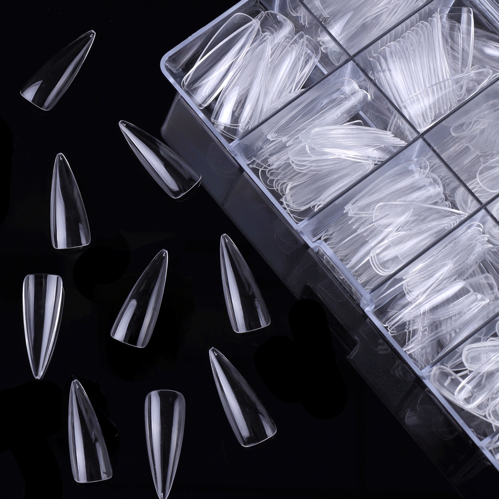 [Hàng mới về] Bộ 500 Móng Tay Giả Bằng Acrylic Trong Suốt Hình Bầu Dục Thời Trang