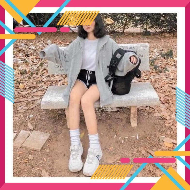 Áo khoác hoodie nỉ form rộng cho nữ áo hoodie zip trơn 1 màu xám sành điệu