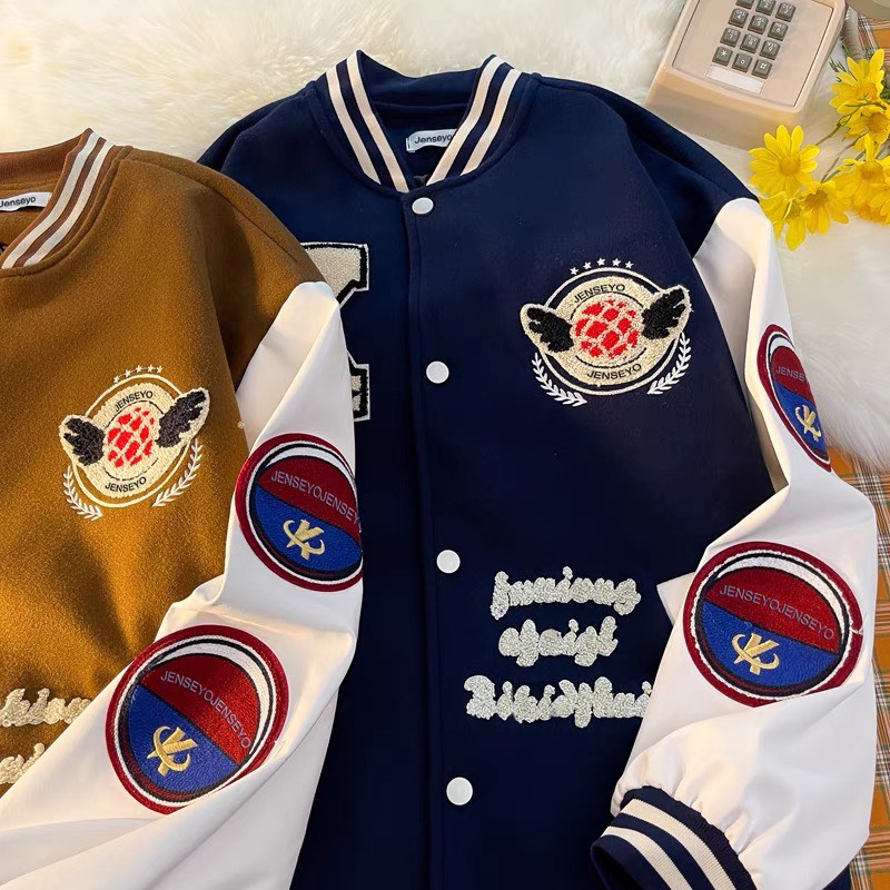 (Hàng có sẵn)Áo bomber varcity nam nữ vải dạ 2 lớp tay da thêu xù dày dặn,Áo khoác bomber Miuzi DT126