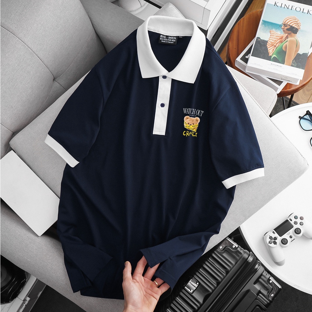 [bigsize] Áo polo cotton phối màu in hình đẹp 80-140kg