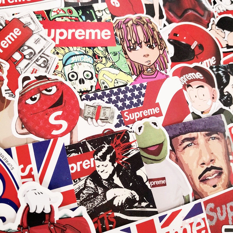 100 nhãn dán họa tiết Supreme dùng trang trí laptop vali ván trượt