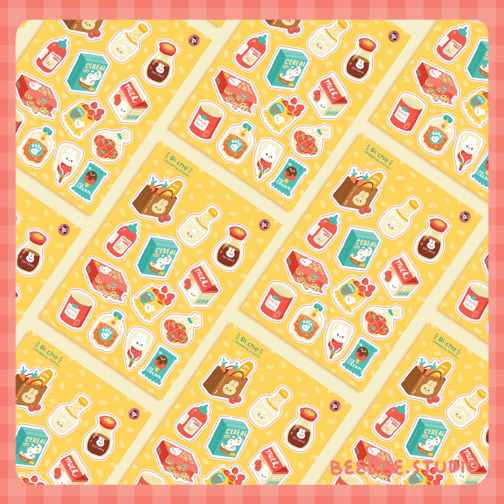 Tấm sticker ĐI CHỢ đáng yêu | hàng độc quyền Beedee.studio |