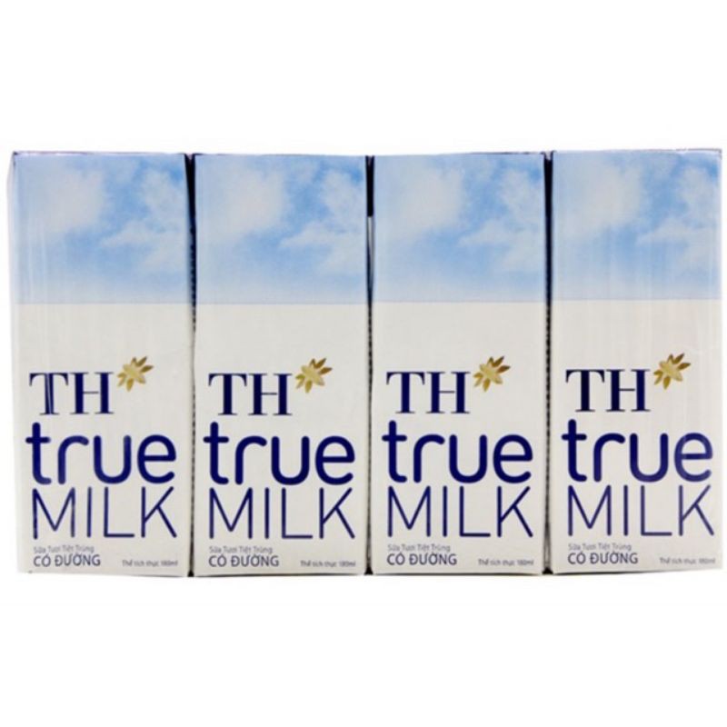 vỉ 4 hộp sữa th true milk ít đường, có đường 180ml