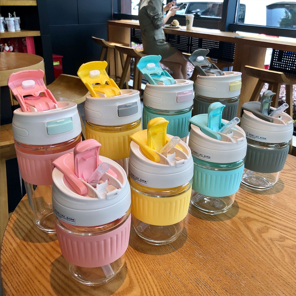 Bình thủy tinh uống trà sữa có ống hút xịn xò 380ml và 500ml