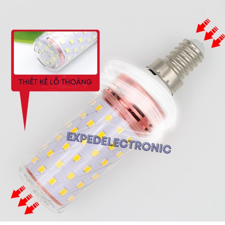 Bóng đèn LED siêu sáng hình bắp ngô đui xoáy E27/16W ánh sáng trắng, vàng.