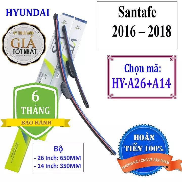 Bộ 2 thanh gạt nước mưa ô tô Hyundai Santafe  Đời 2016-2018 (Và các dòng xe khác)