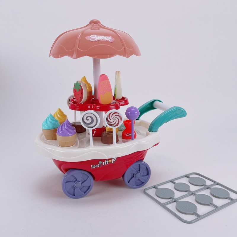 Bộ Đồ Chơi Xe Đẩy Bán Kem-Home Candy Cart-Có Nhạc Dùng Pin Cho Bé