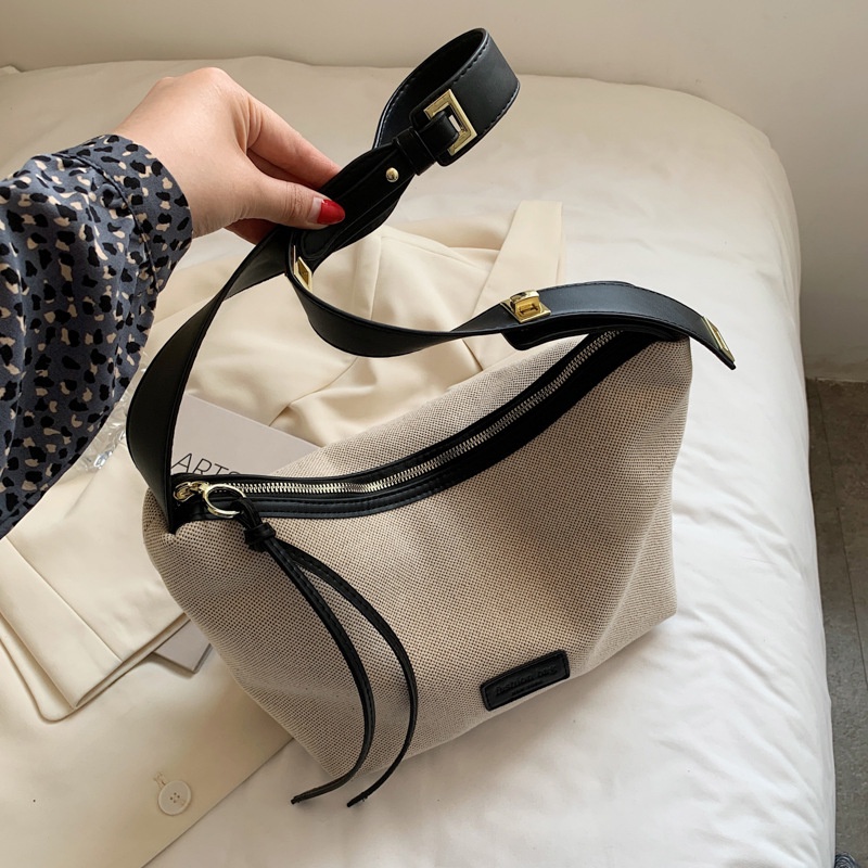 Túi đeo vai IELGY bằng vải canvas màu sắc tương phản sức chứa lớn phong cách thường ngày cho nữ