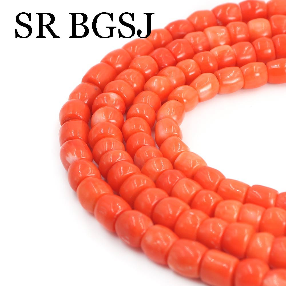 Chuỗi hạt ngọc cẩm thạch san hô màu cam tự nhiên cao cấp kích thước 6-7x7-10mm 15"