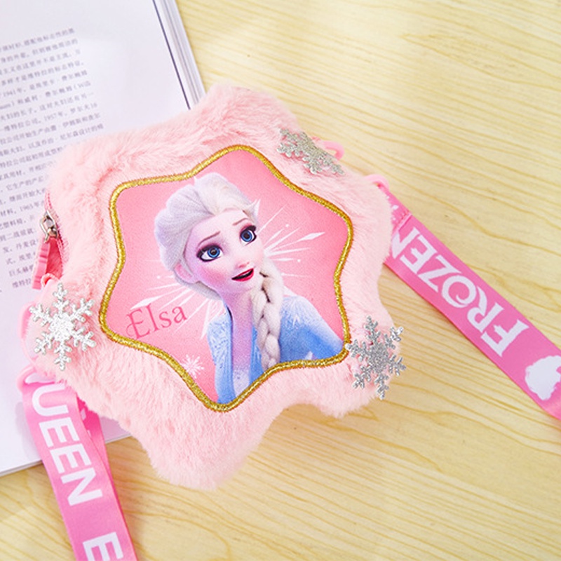 Frozen Children's Plush Crossbody Bag Girl Cute Sling Bag Rainbow Pony Elsa Shoulder Bag Kids Cartoon Princess Bag Gift