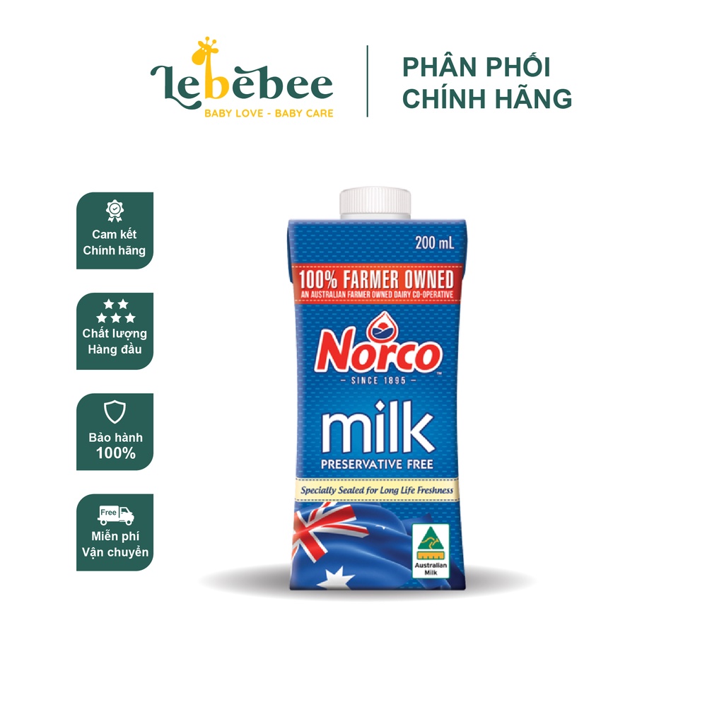 Norco Milk 200ml - sữa tiệt trùng nguyên kem Cream cho bé - Norco Full Cream UHT