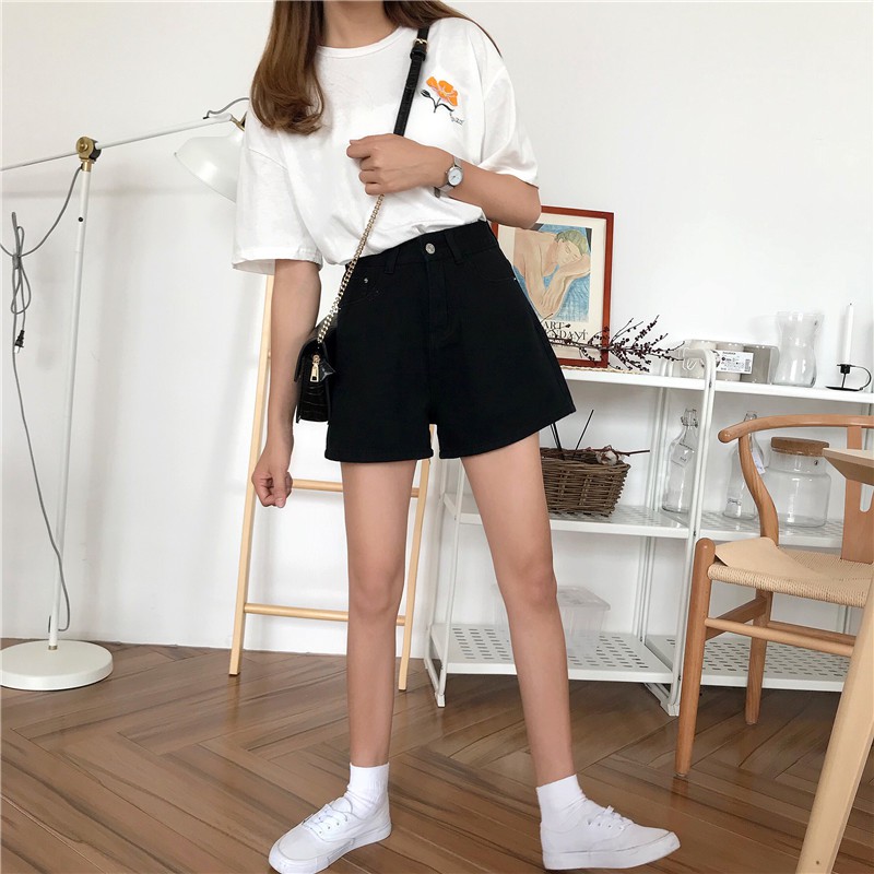 quần short ulzzang quần nữ đẹp cạp lưng cao sooc jean ngắn mềm jeans bò đen trắng