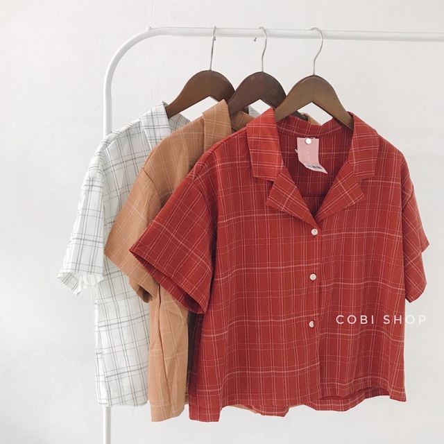 Áo sơmi cổ vest kẻ