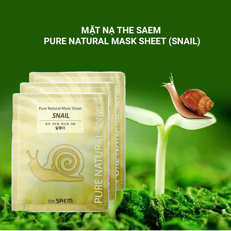 Mặt Nạ Giấy Dưỡng Trắng – Giữ Ẩm The Saem Pure Natural Mask Sheet 20ml – Ốc sên- Hàng sẵn