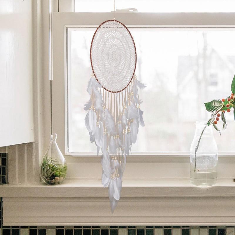 Dreamcatcher handmade phối ren hoa/lông vũ màu trắng treo trang trí xe ô tô | BigBuy360 - bigbuy360.vn