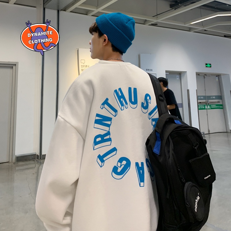 Áo thun tay dài cổ tròn in chữ dáng rộng phong cách hip hop thời trang mùa thu size M-3XL cho nam