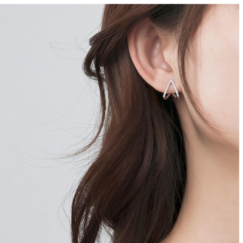 Bông tai bạc nạm đá trái tim DaLiA Jewelry khuyên tai bạc ý 925