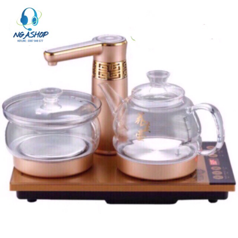 Bộ ấm đun nước pha trà tại bàn Thông minh tự động xoay vòi thêm nước,Bếp điện cảm ứng đa năng thuỷ tinh màu vàng