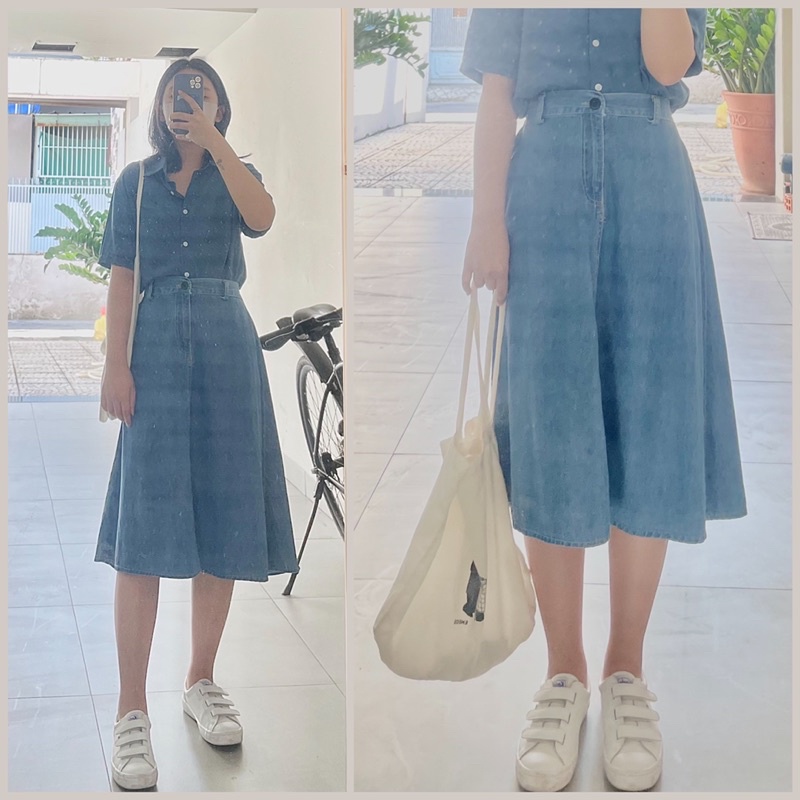 [Pass] Chân váy Jean chữ A dáng xoè phong cách vintage