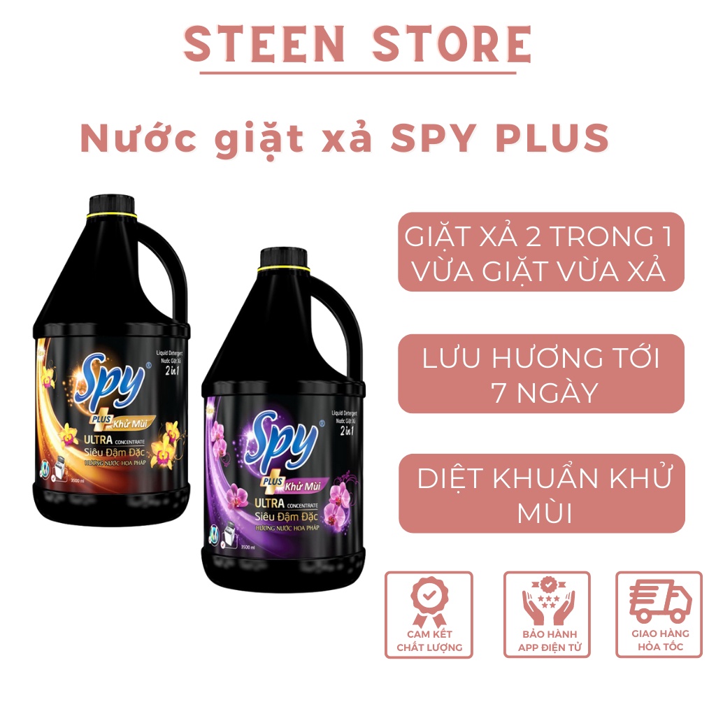 Nước giặt xả SPY PLUS dung tích 3,5L - 4,5L – 2 mùi hương ( tím, vàng ) tiết kiệm thời gian & công sức