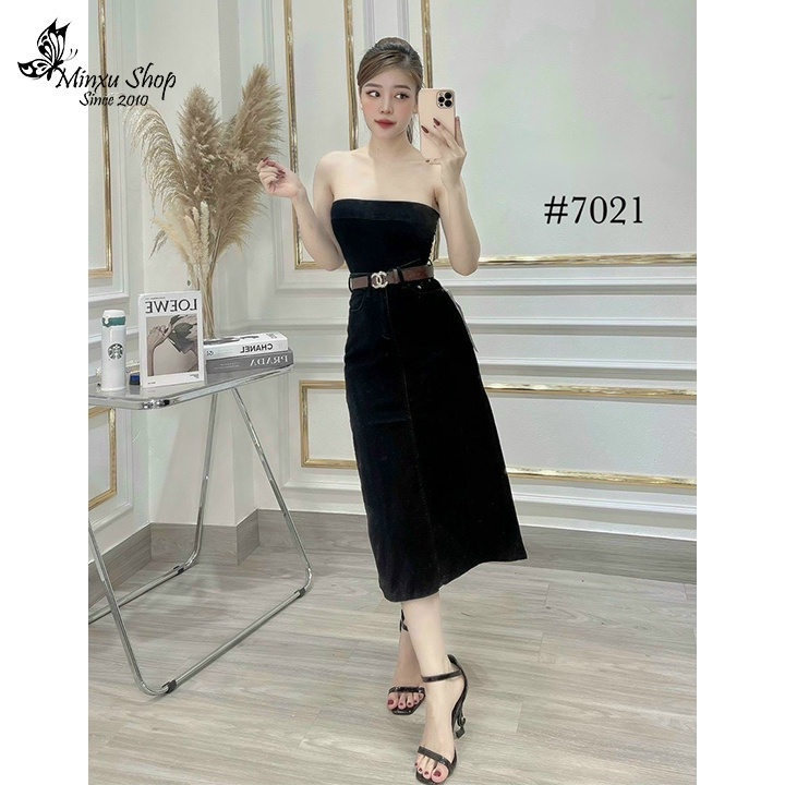 Chân váy bò xẻ sau dáng dài, chân váy denim lưng cao quyến rũ, hách dáng cho nữ hàng Quảng Châu CAO CẤP MÃ Q7021