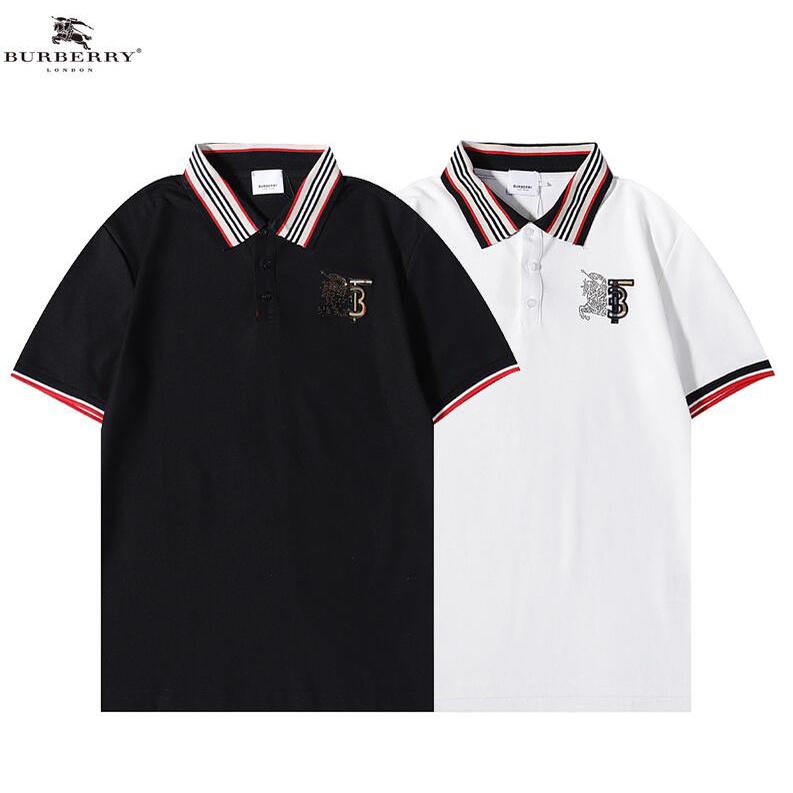 Áo thun Burberry cotton cổ polo họa tiết đính đá thời trang