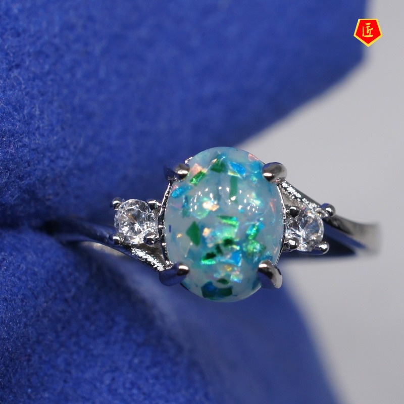 Nhẫn Đính Đá Opal Thiết Kế Đơn Giản Thời Trang Cho Nữ