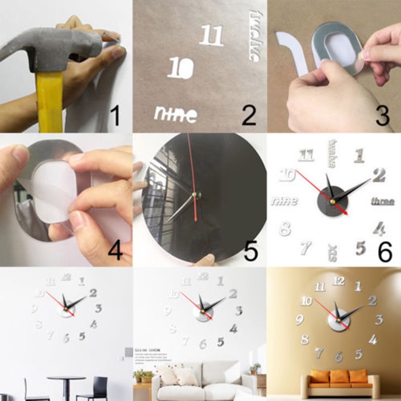Đồng Hồ Dán Tường Mặt Gương Acrylic Tráng Gương 3d Sáng Tạo Thời Trang Diy