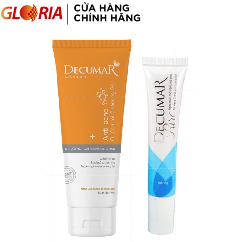 Combo Gel Ngừa Mụn Decumar Pure 15 gram/ Tuýp Và Gel Rửa Mặt Decumar Clean 50 gram - 100 gram/ Tuýp