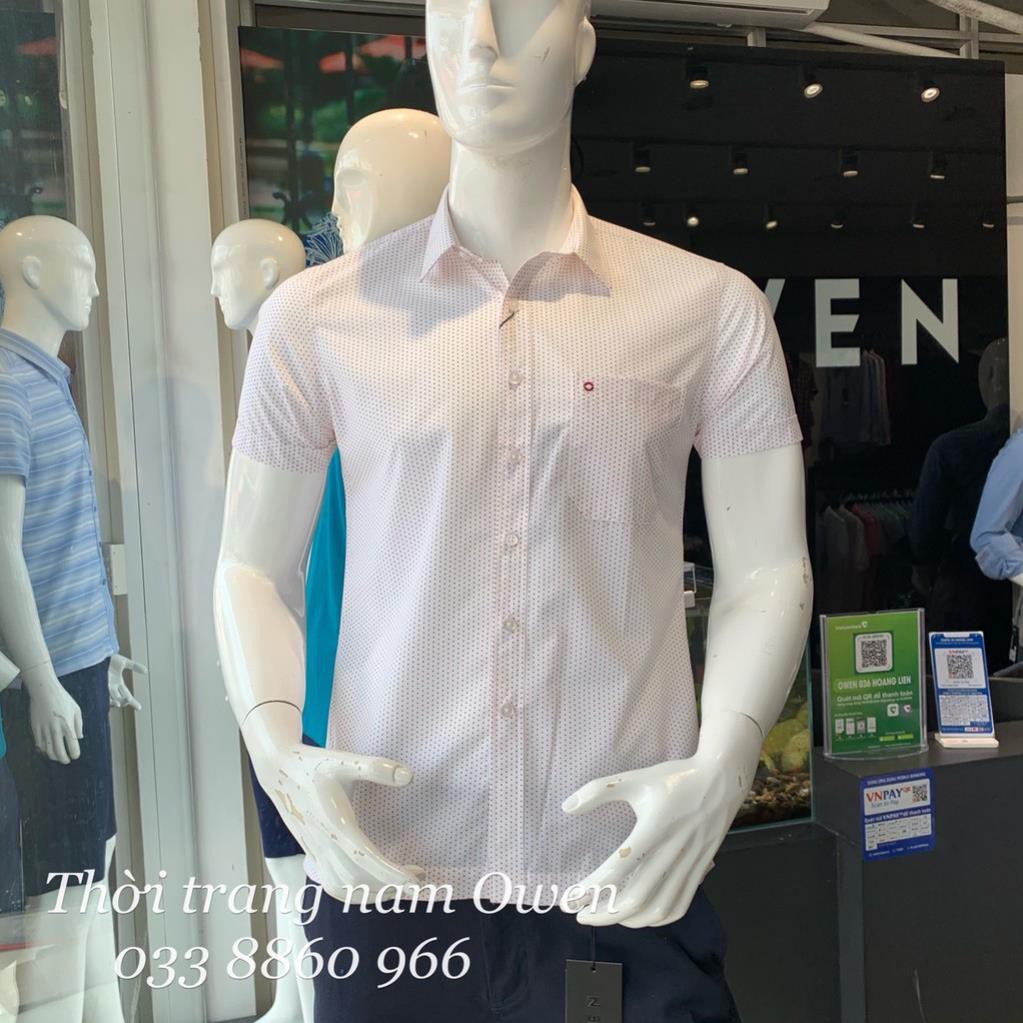 Sale Chính Hãng OWEN - Áo sơ mi ngắn tay Owen chất sợi tre màu trắng chấm đỏ  BA 20112 hot 🌺 neww * ! %