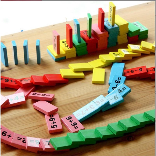 Đồ chơi Domino toán học gồm 100 chi tiết bằng gỗ - bộ đồ chơi thông minh bằng gỗ an toàn giúp bé tư duy