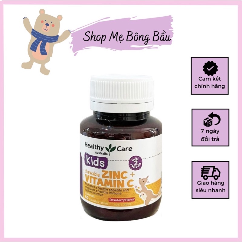 Viên nhai kẽm ZinC + Vitamin C Healthycare cho bé từ 2 tuổi