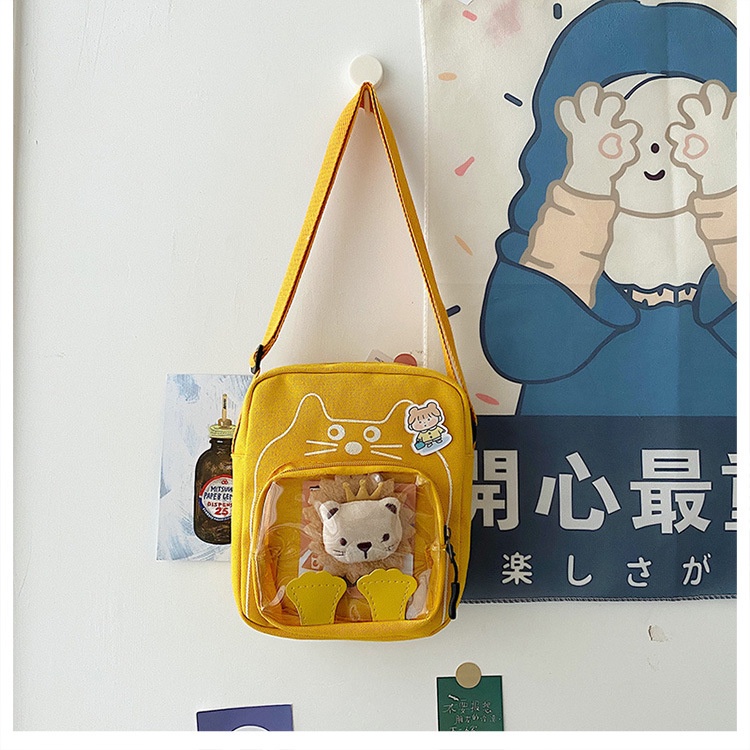 Túi Đeo Chéo Vải Canvas Kiểu Vuông Nhỏ Gọn Trong Suốt Dễ Thương Cho Nữ