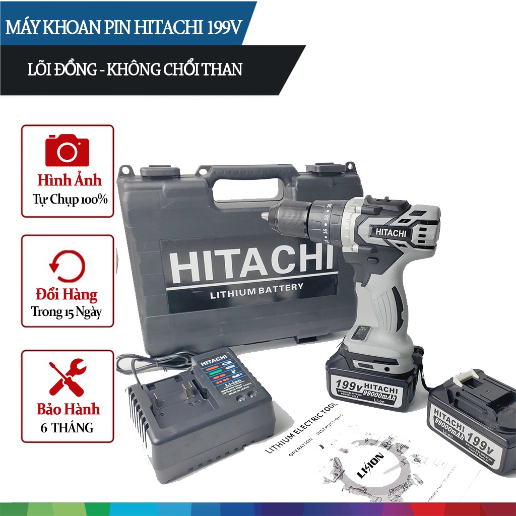 Máy Khoan Pin HITACHI 199V Lõi Đồng không chổi than