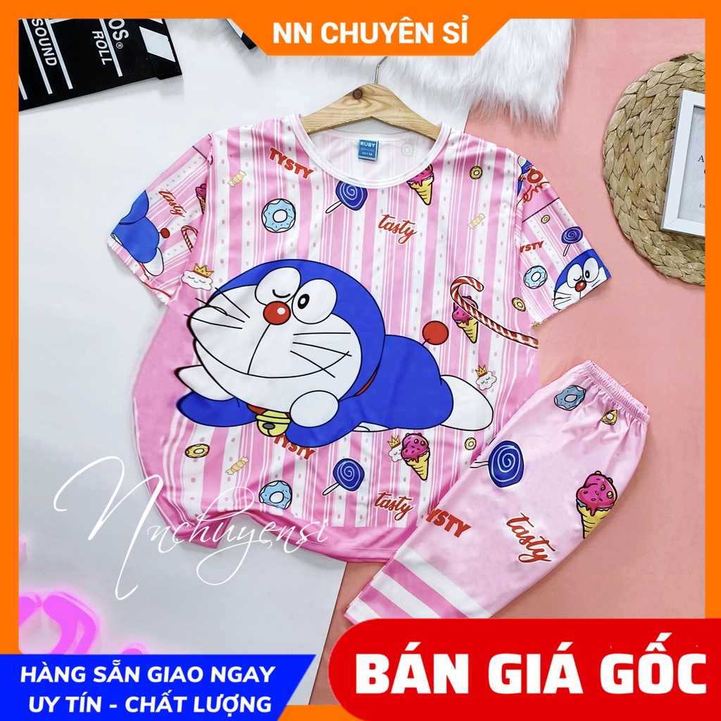 Đồ bộ QUẦN LỬNG mẹ và bé size đến 70kg chất thun mềm mát in hình doremon kitty hoạt hình dễ thương DBRBL FULL SIZE