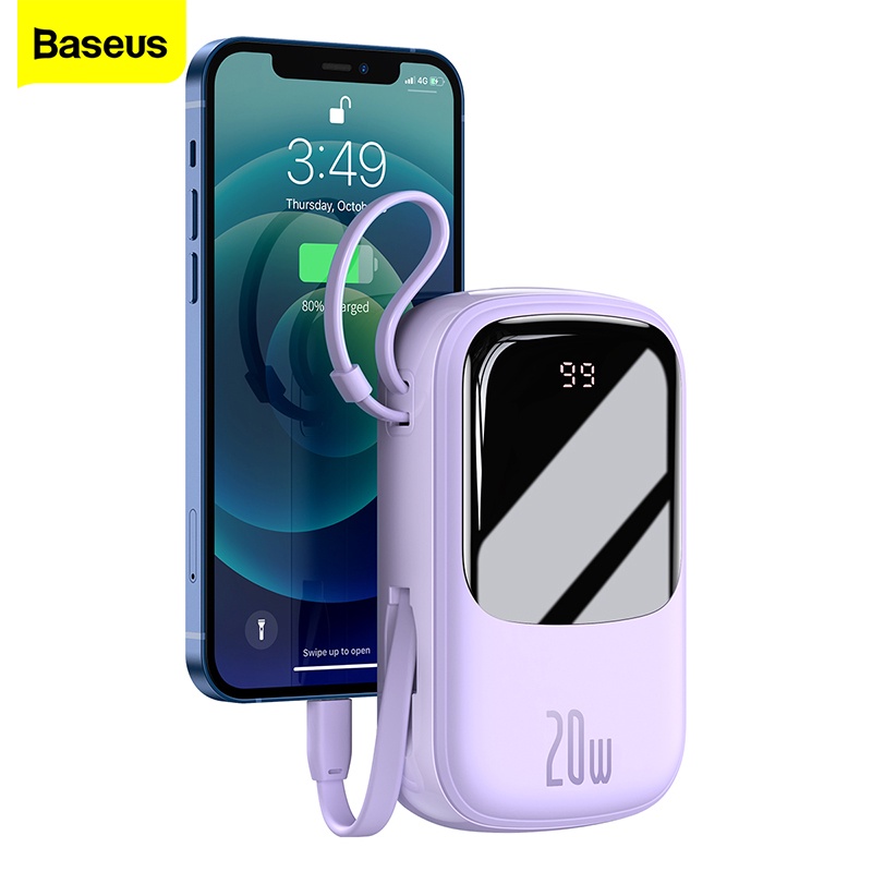 Sạc dự phòng BASEUS 20000mAh tích hợp dây cáp dành cho điện thoại iPhone 13ProMax Xiaomi Samsung