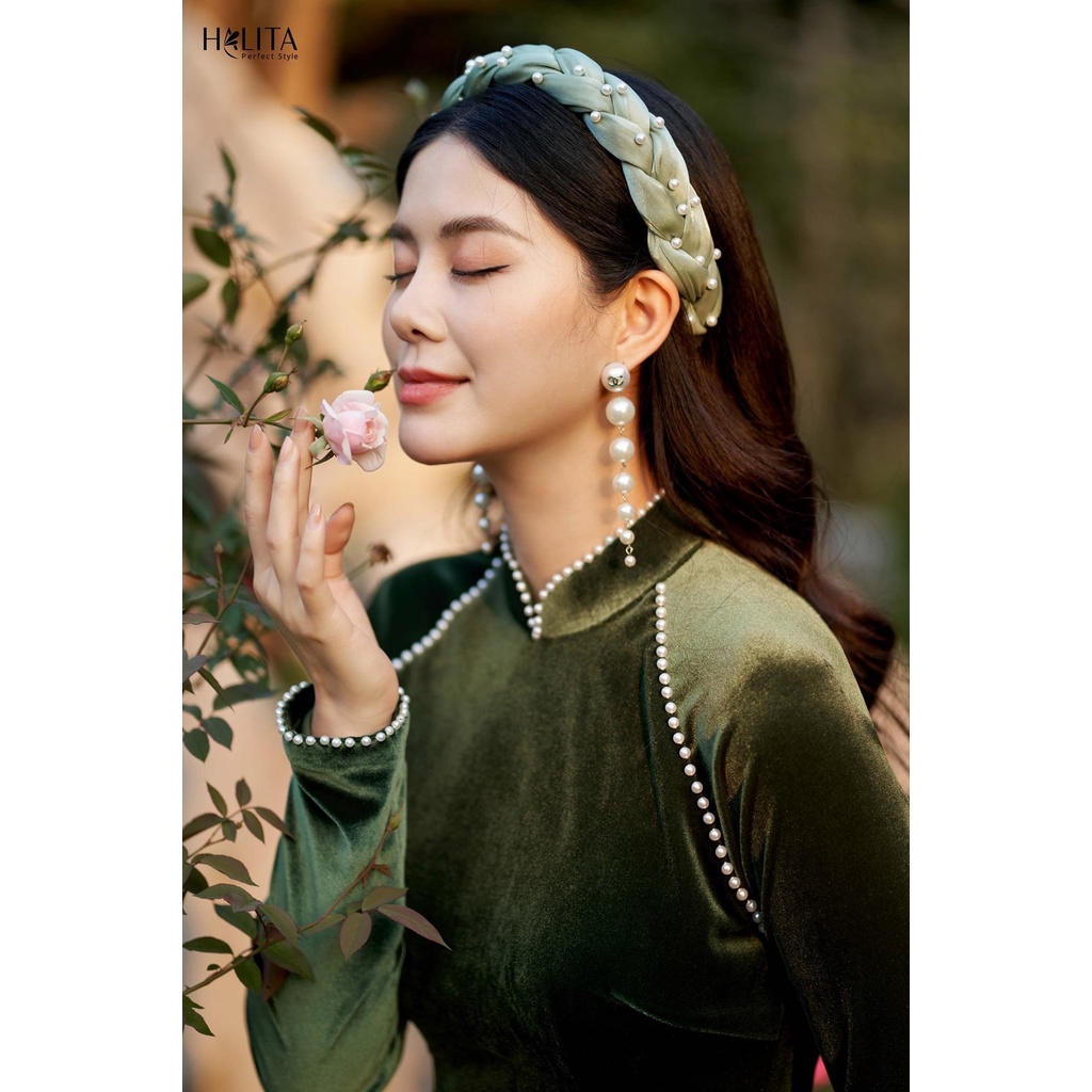 Áo Dài Nhung  Đỏ Viền Ngọc  Cao Cấp