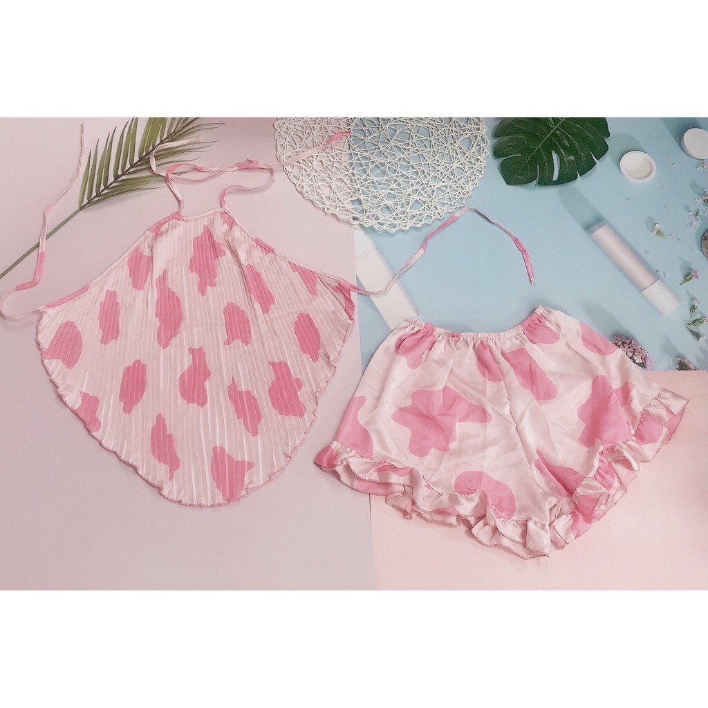 bộ mặc nhà lụa, Bộ yếm sexy, yếm dập ly cột nơ lưng mẫu bò sữa chất lụa latin , yếm ngủ xinh | BigBuy360 - bigbuy360.vn