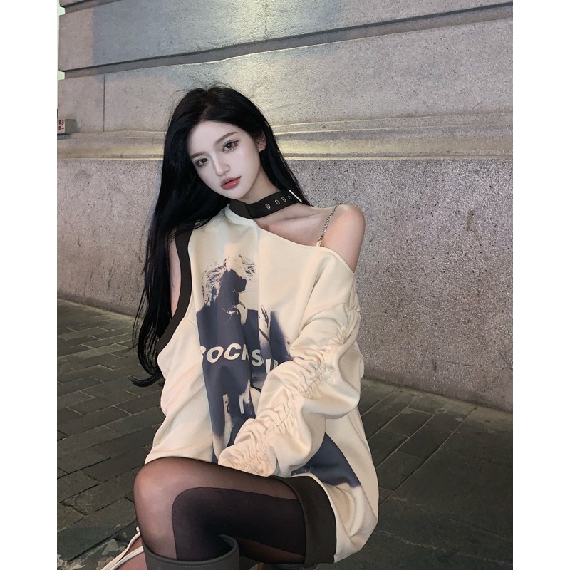 IELGY Áo sweater dáng rộng thời trang sành điệu cho nữ