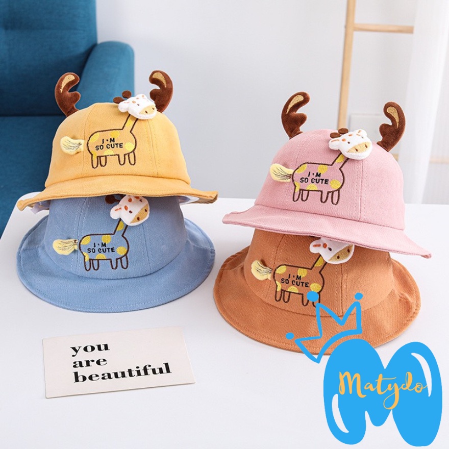 Mũ nón bucket vành tròn cho bé hình hươu cao cổ xinh xắn phụ kiện trẻ em 50cm