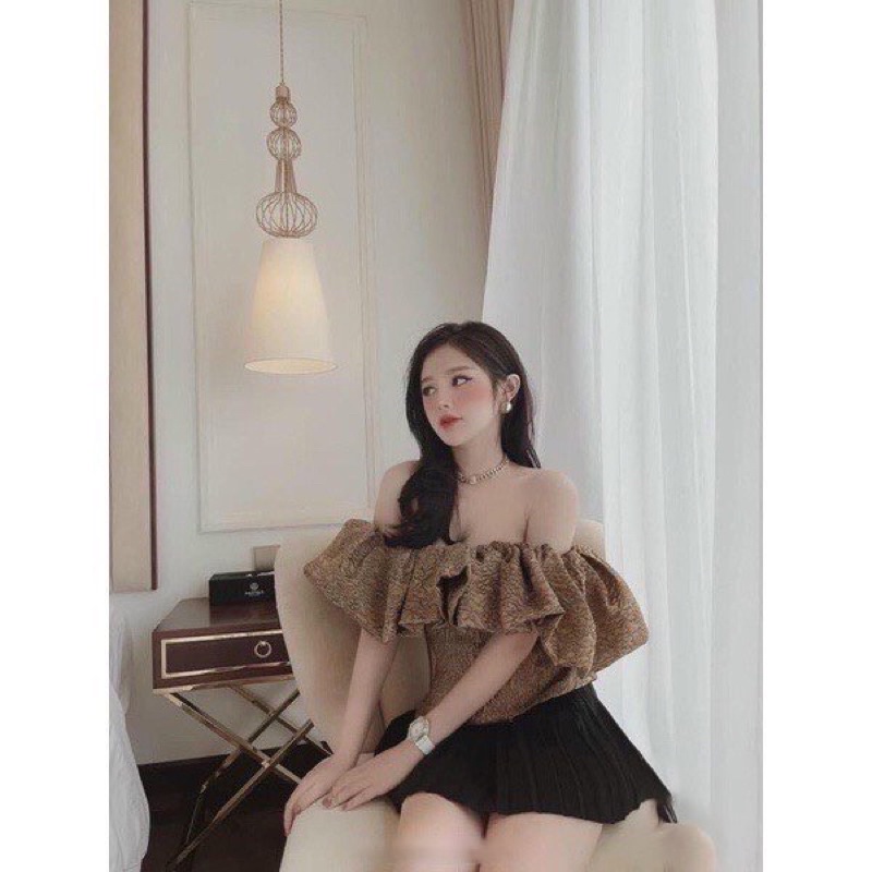 Áo trễ vai nữ gấm tiểu thử⚡️Áo kiểu bẹt vai xinh xắn