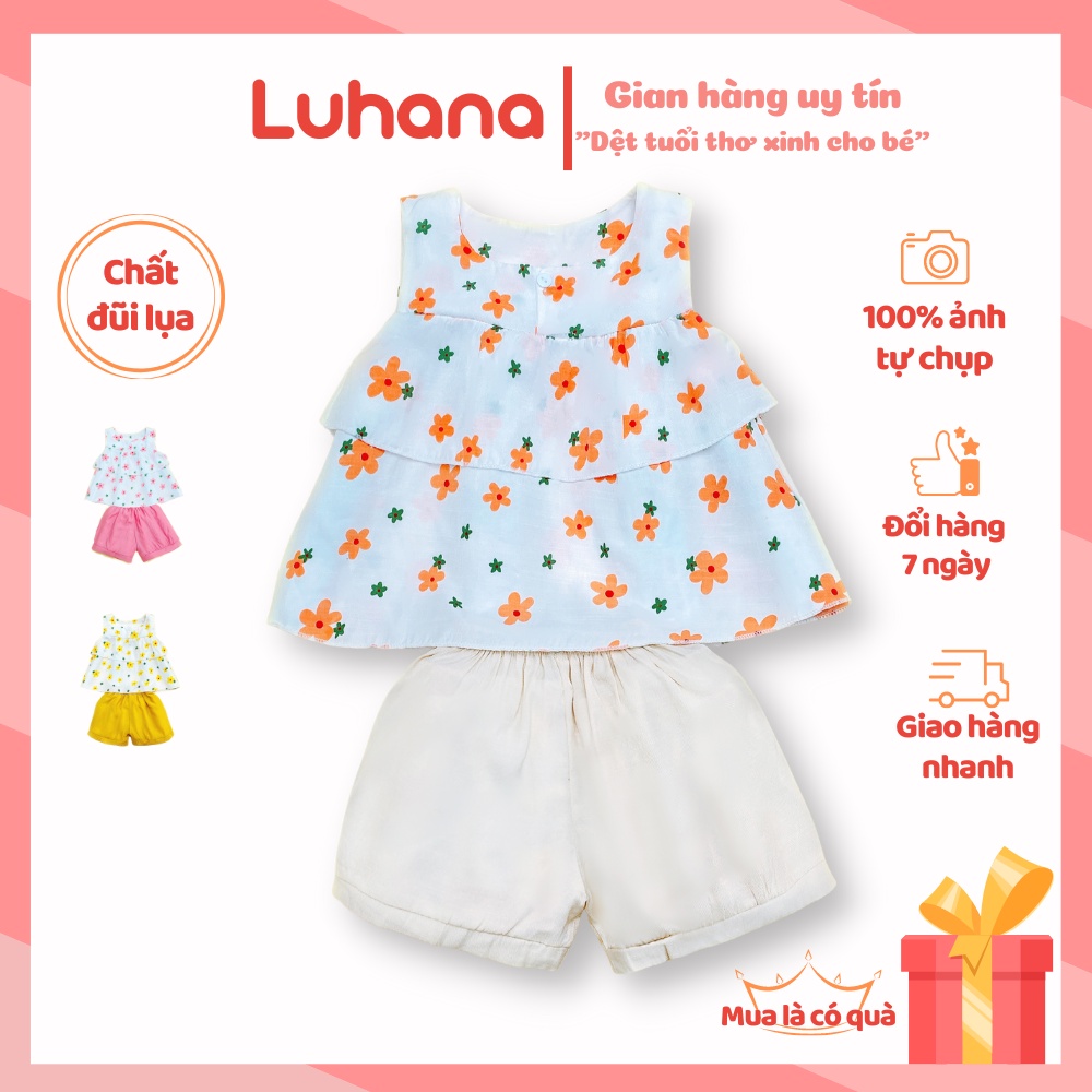 Bộ quần áo bé gái mùa hè chất đũi mềm thấm hút tốt, đồ bộ bé gái từ 1 tuổi đên 5 tuổi Luhana - GB03