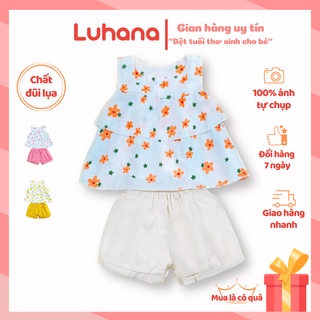 Bộ quần áo bé gái mùa hè chất đũi mềm thấm hút tốt, đồ bộ bé gái từ 1 tuổi đên 5 tuổi Luhana - GB03