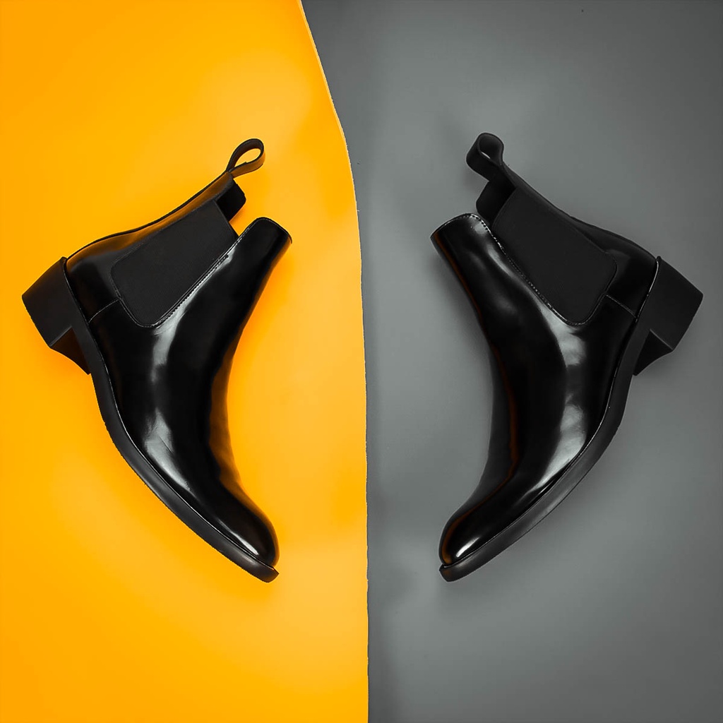 [TẶNG TẤT KHỬ MÙI] Giày Chelsea Boots Da Bóng, Màu Đen độc quyền, hỗ trợ tăng chiều cao bí mật 5cm, dễ phối đồ