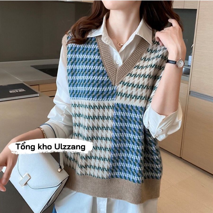 Áo Gile Len Cổ V Chất Dày Dặn Nhiều Màu Vintage Phong Cách Hàn Quốc