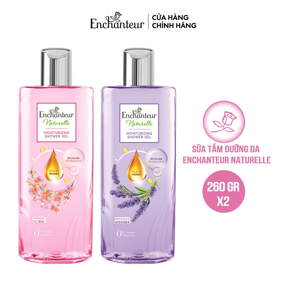 Combo Sữa tắm dưỡng da Enchanteur Naturelle hương hoa Lavender và Iris 260gr/Chai