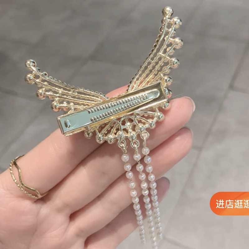 Kẹp Tóc Hình Cánh Thiên Thần Đính Đá Phối Tua Rua Phong Cách Hàn Quốc